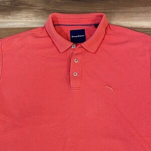 Tommy Bahama Polo Shirt Men XL Coral Orange Modal Blend Short Sleeve Marlin logo